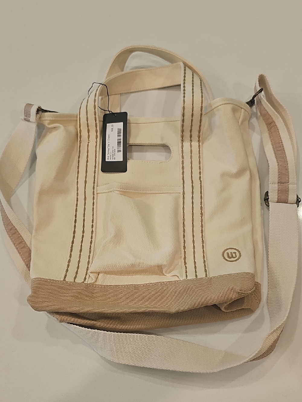 Canvas Tote Bag in Cream with Tan Trim